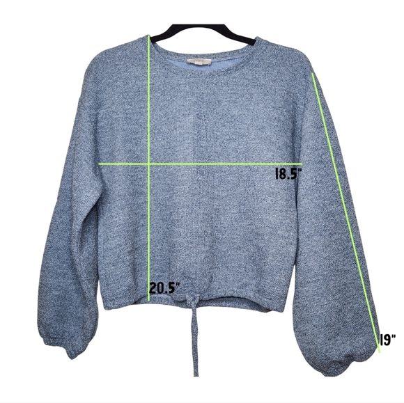 LOFT Outlet Cropped Blue Sweatshirt Sz Small Boucle Knit Balloon Sleeve Spring - Picture 7 of 7